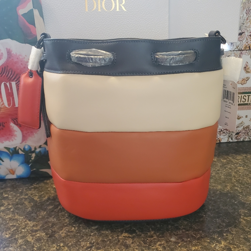 Coach RETAIL Colorblock Pillow Quilted Field Bucket Bag - Orange Cream Tan Navy - Picture 10 of 17